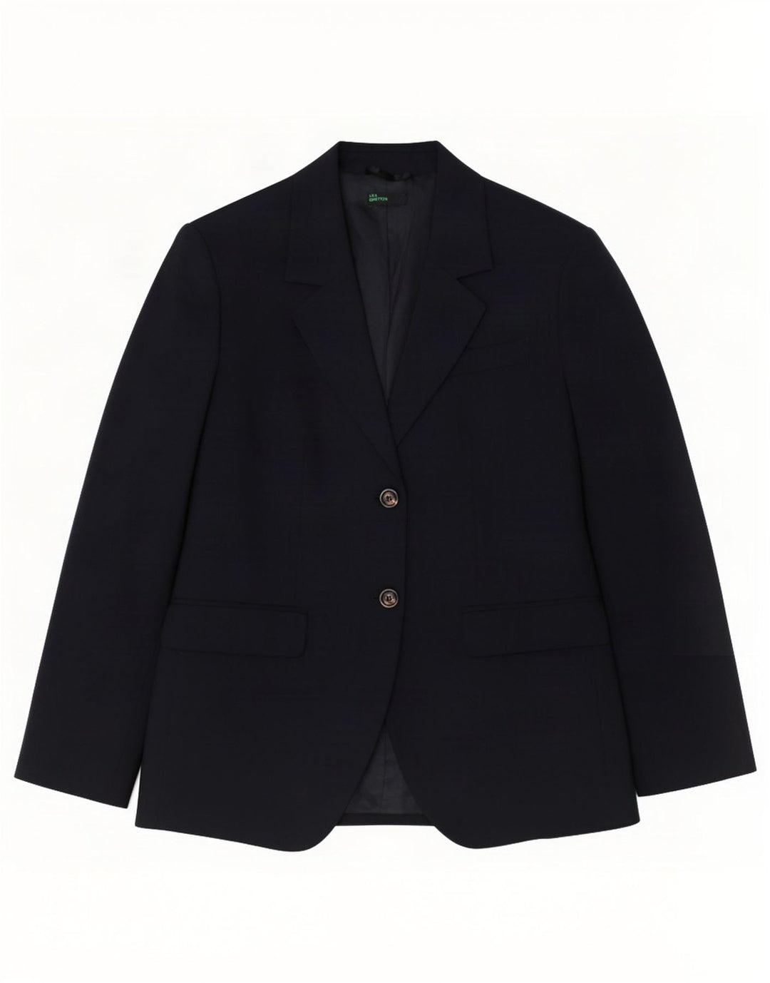 Benetton Womens 2 Button Blazer Jacket IT 46 Large Navy Blue Polyester