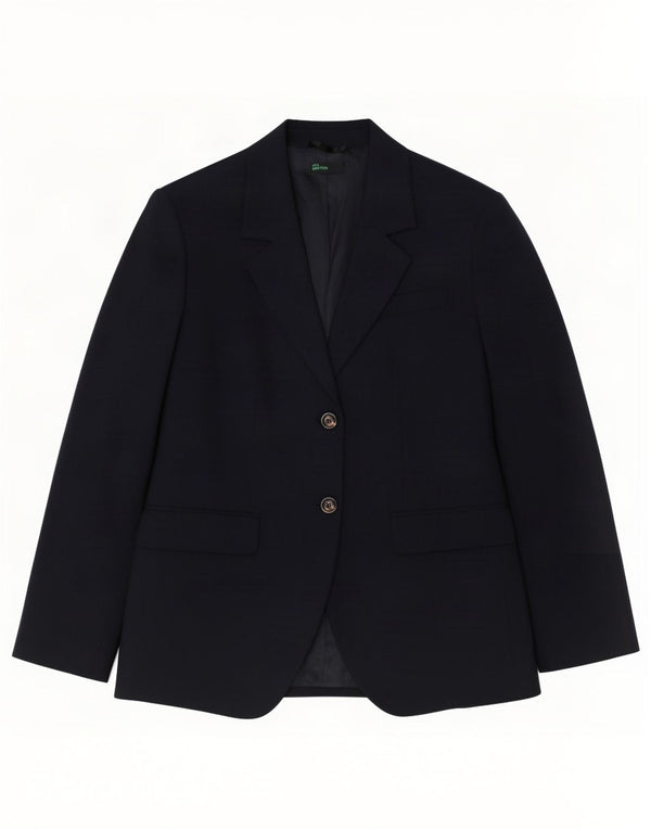 Benetton Womens 2 Button Blazer Jacket IT 46 Large Navy Blue Polyester