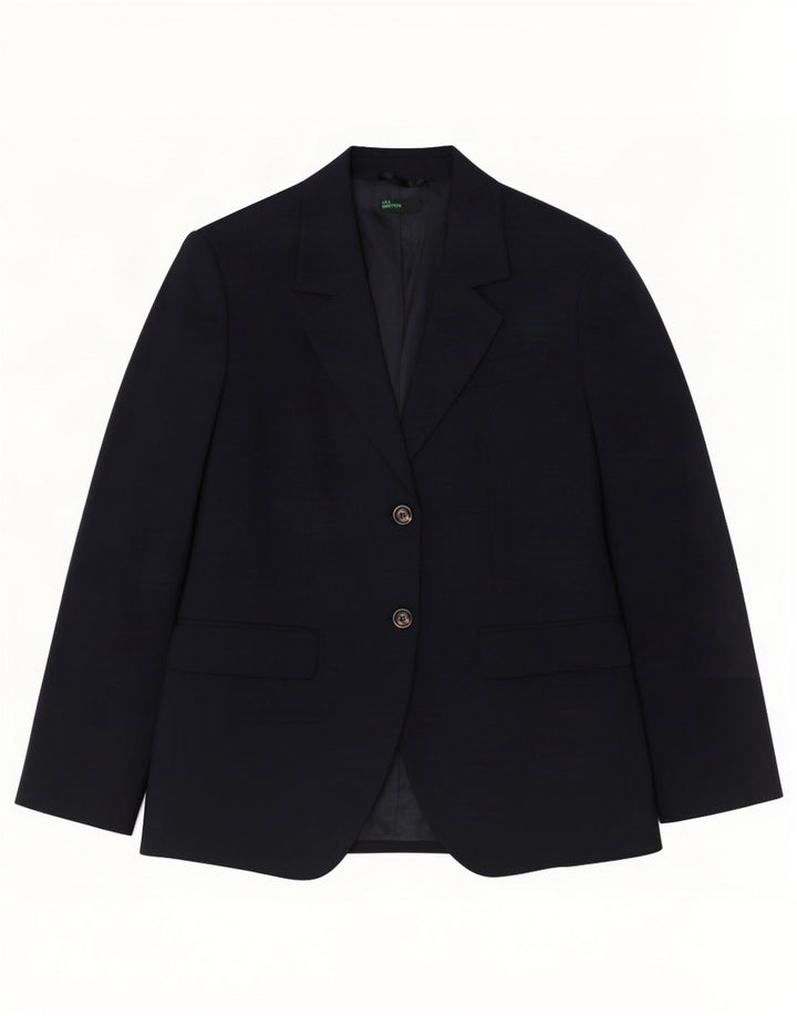 Benetton Womens 2 Button Blazer Jacket IT 46 Large Navy Blue Polyester