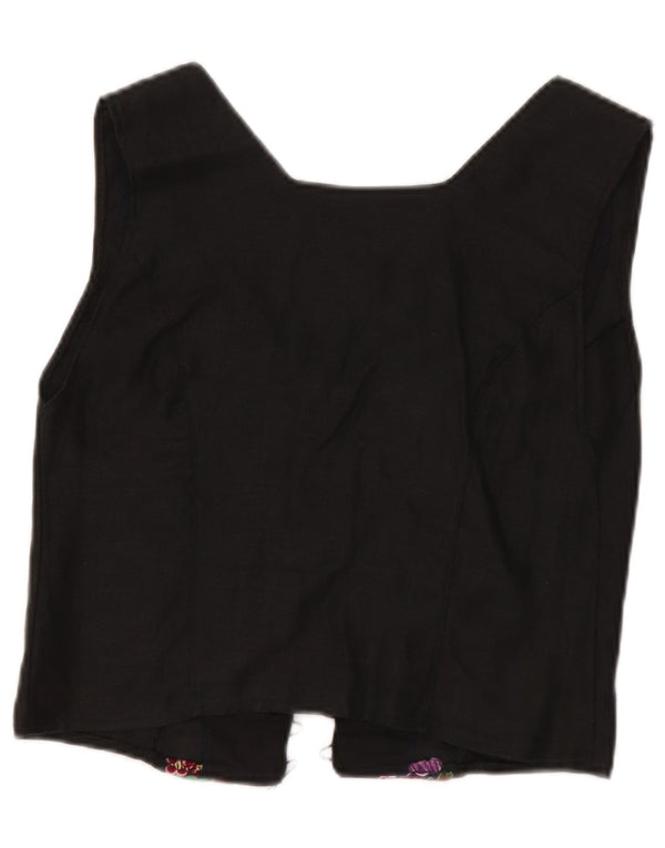 Vintage Womens Crop Sleeveless Cardigan Top UK 8 Small Black Floral