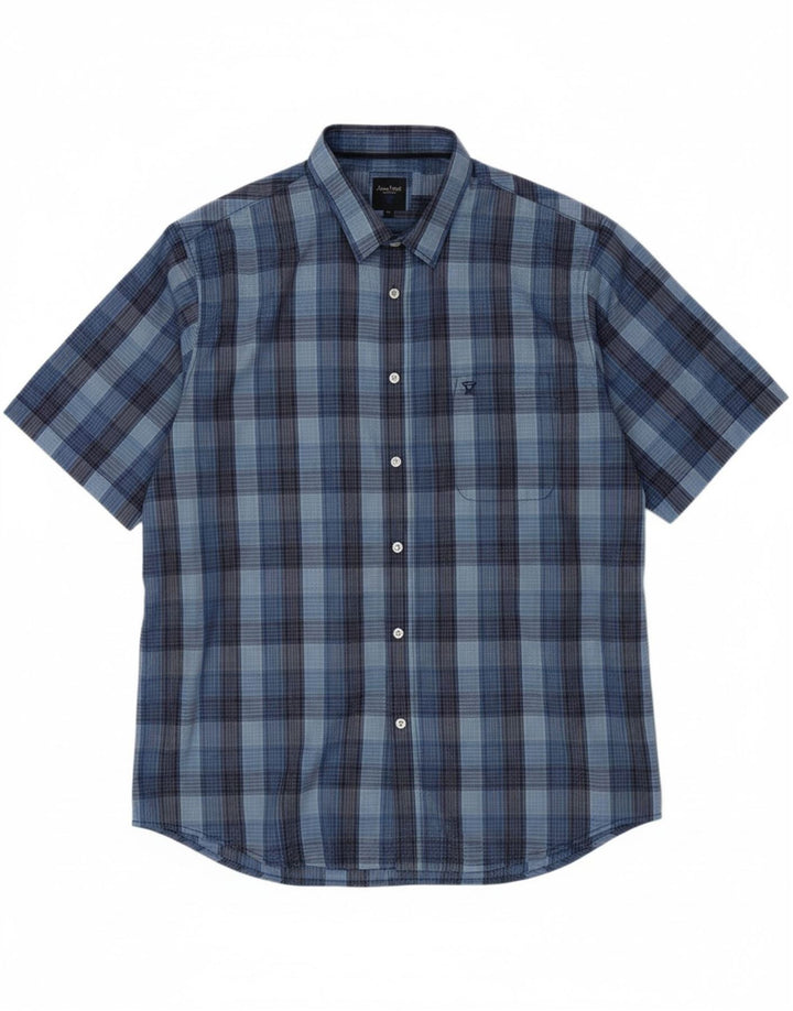 JAMES PRINGLE Mens Short Sleeve Shirt XL Blue Check Polyester