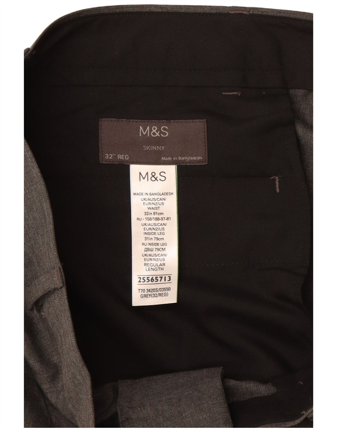 Marks & Spencer Mens Skinny Casual Trousers W32 L31 Grey Polyester