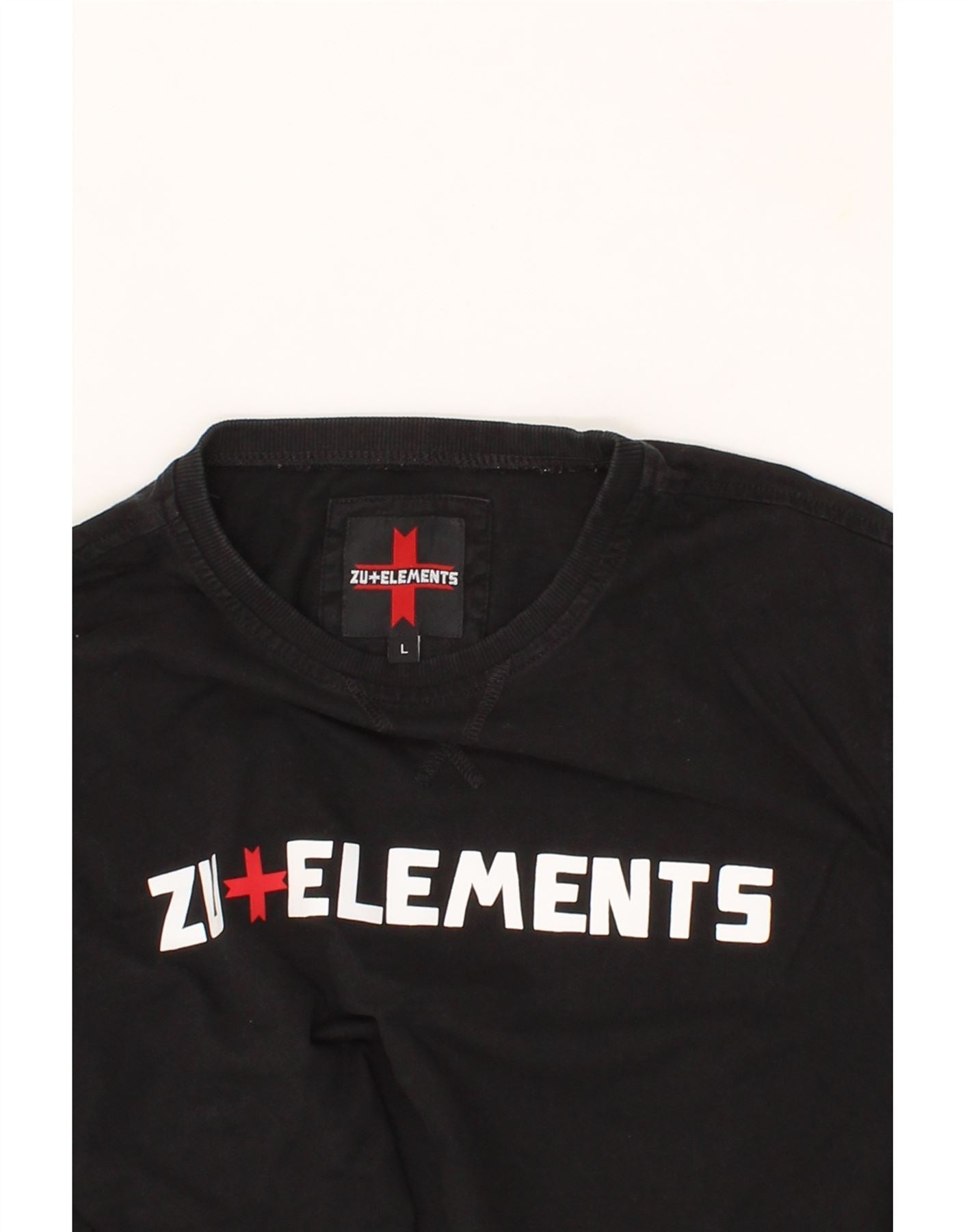 ZU ELEMENTS Mens Graphic Top Long Sleeve Large Black Cotton