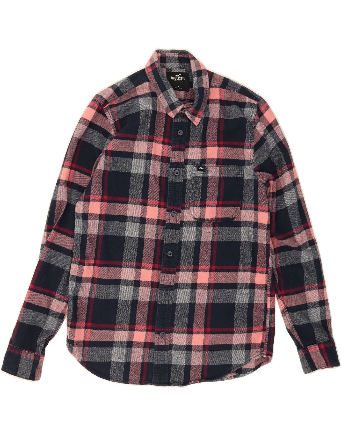 Camicia da uomo HOLLISTER in flanella, rosa medio, a quadri, in cotone