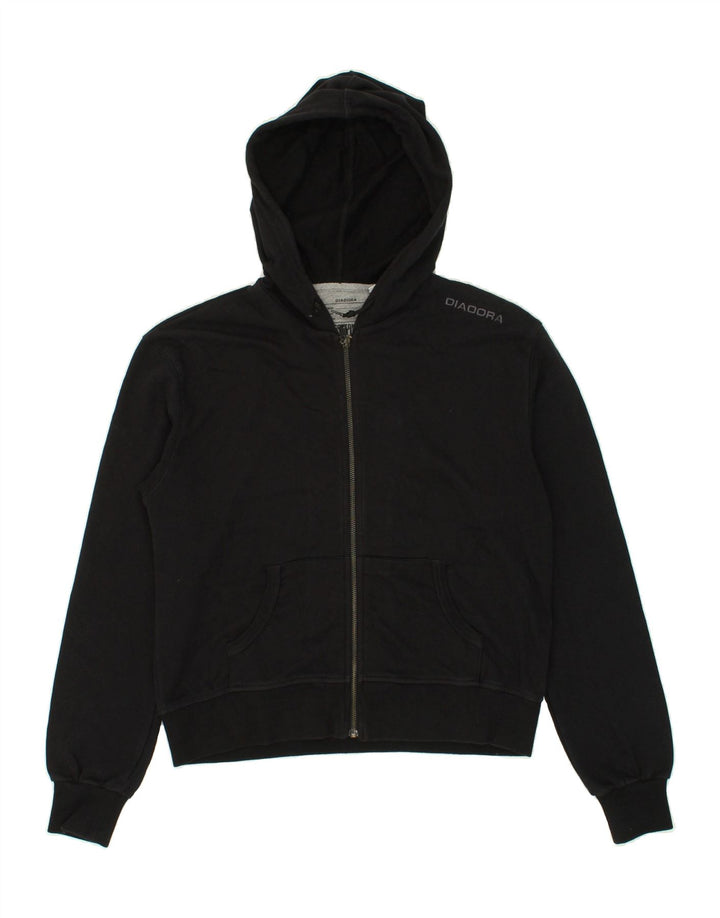 DIADORA Womens Zip Hoodie Sweater UK 14 Medium Black Vintage Diadora and Second-Hand Diadora from Messina Hembry 