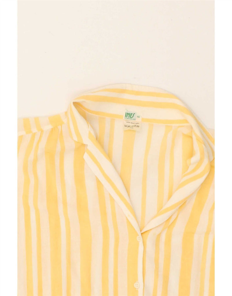 INES Womens Short Sleeve Shirt Blouse EU 46 XL Yellow Striped Cotton Vintage Ines and Second-Hand Ines from Messina Hembry 