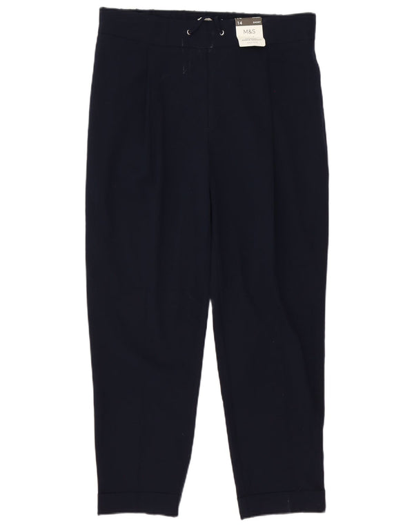 Marks & Spencer Womens High Waist Casual Trousers UK 14 Large W32 L26 Navy