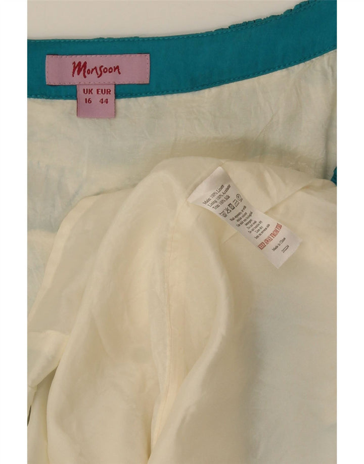 Monsoon Womens Abstract Pattern A-Line Dress UK 16 Large Off White
