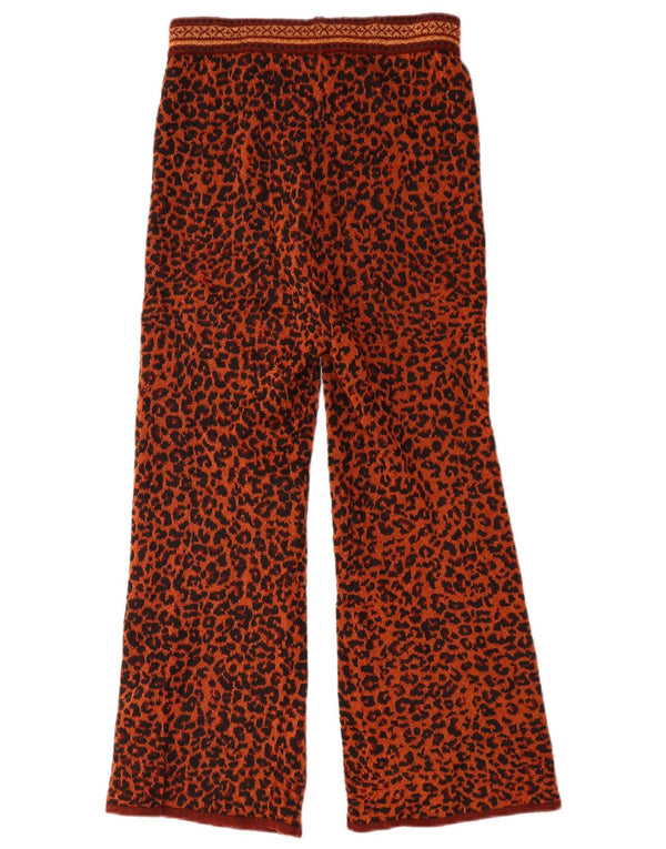 Zara Womens Wide Leg Knit Casual Trousers Small W26 L26 Brown Animal Print