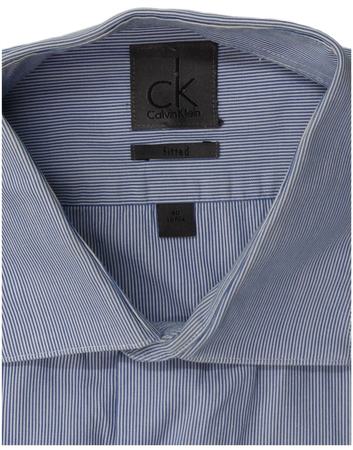 Calvin Klein Mens Fitted Shirt Size 40 15 3/4 Medium Blue Pinstripe