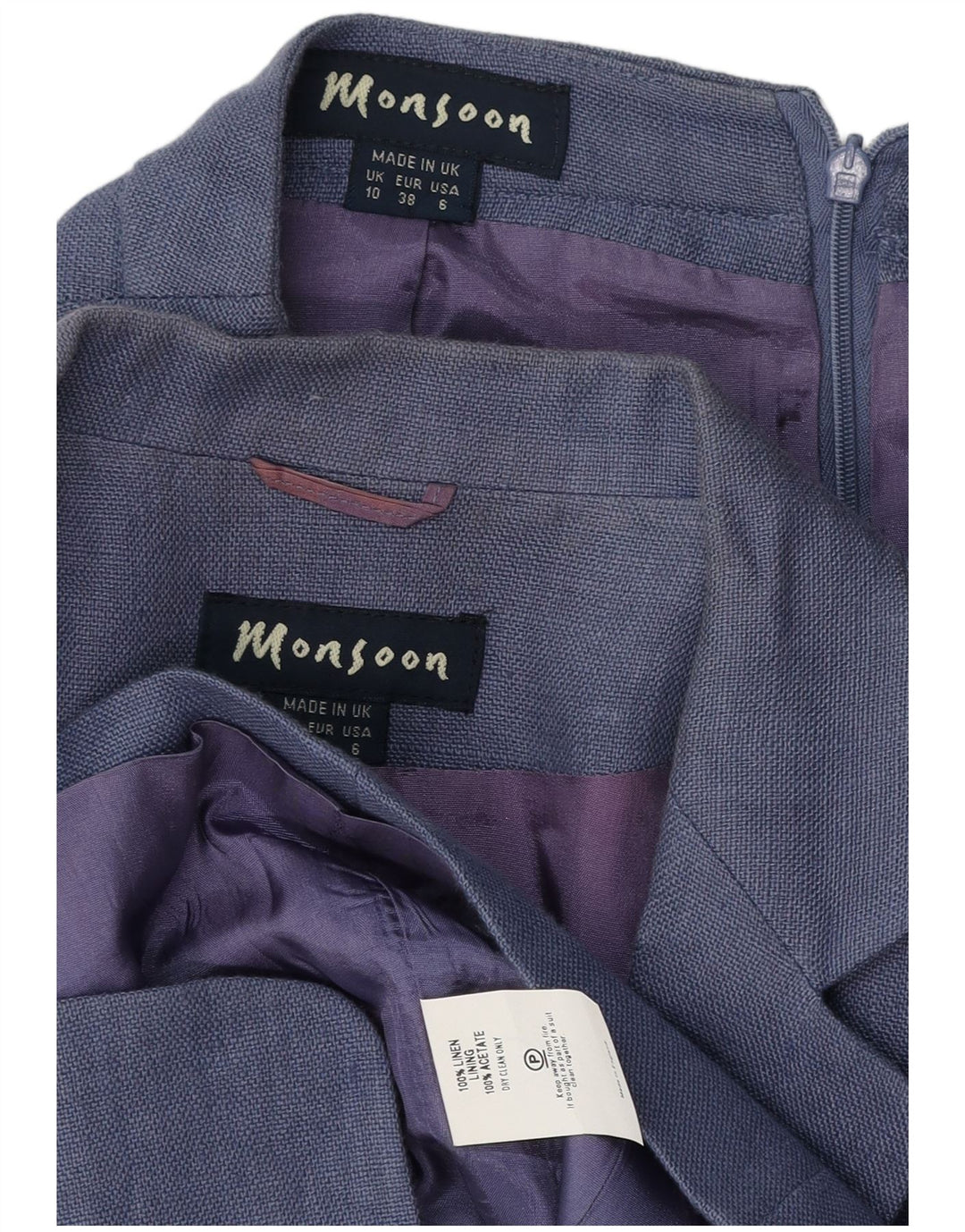Monsoon Womens 3 Button 2 Piece Skirt Set UK 10 Small W26 Blue Linen
