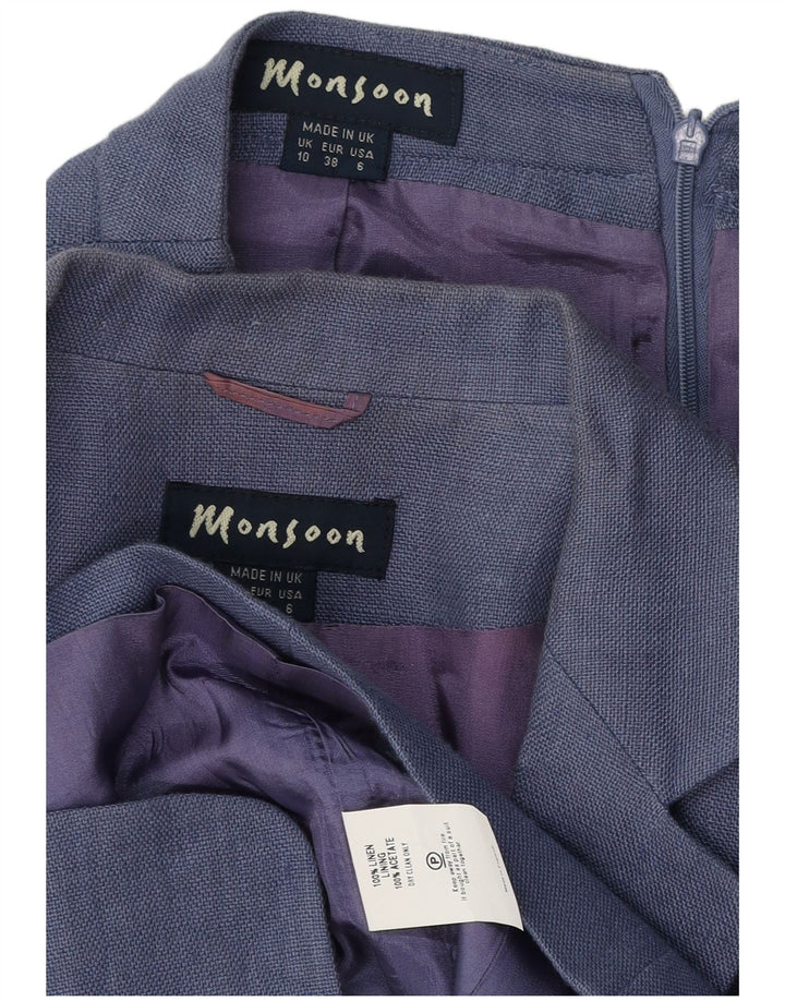 Monsoon Womens 3 Button 2 Piece Skirt Set UK 10 Small W26 Blue Linen