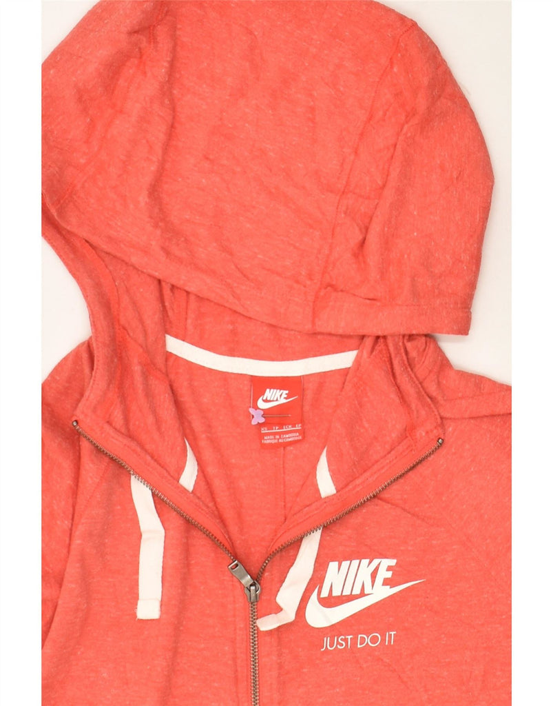 NIKE Womens Loose Fit Graphic Zip Hoodie Sweater UK 6 XS Red Flecked | Vintage Nike | Thrift | Second-Hand Nike | Used Clothing | Messina Hembry 