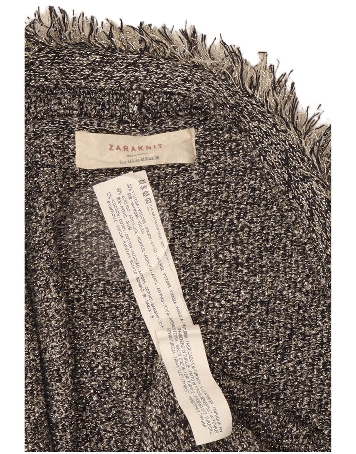 ZARA Womens Open Cardigan Sweater UK 12 Medium Grey Flecked Viscose