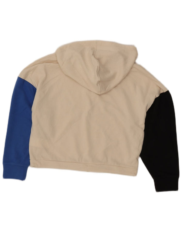 PUMA Womens Oversized Crop Graphic Hoodie Jumper UK 6 XS White Colourblock