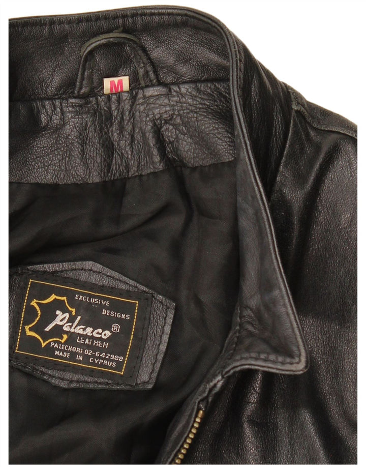 VINTAGE Womens Crop Leather Jacket UK 14 Medium Black Leather