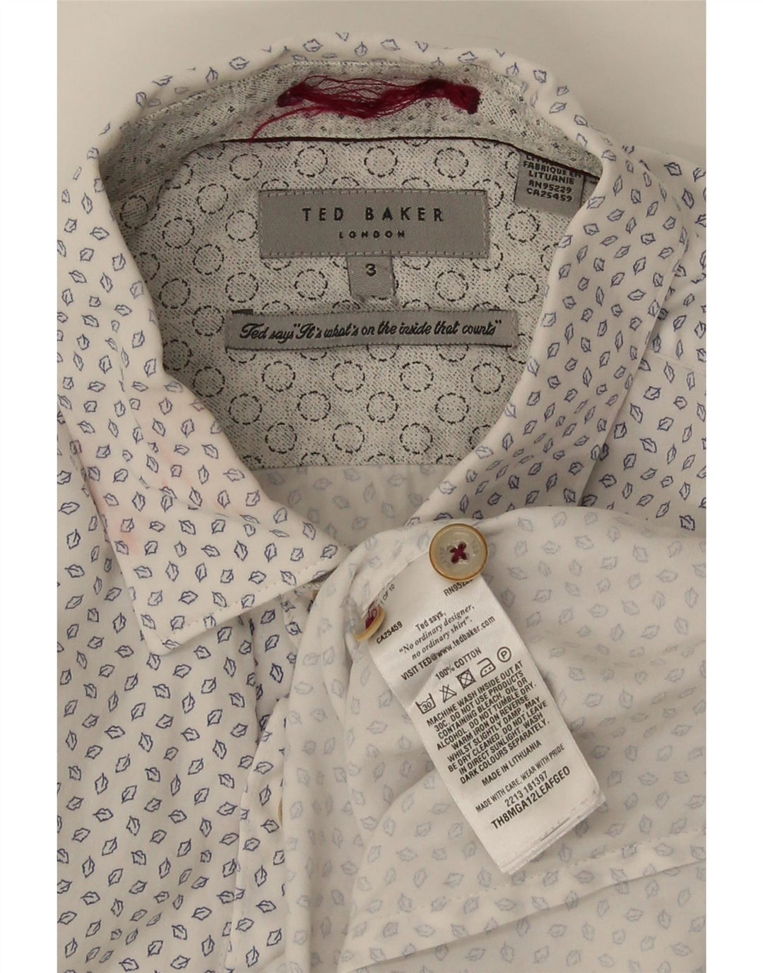 Ted Baker Mens Abstract Pattern Shirt Size 3 Medium Off White Cotton