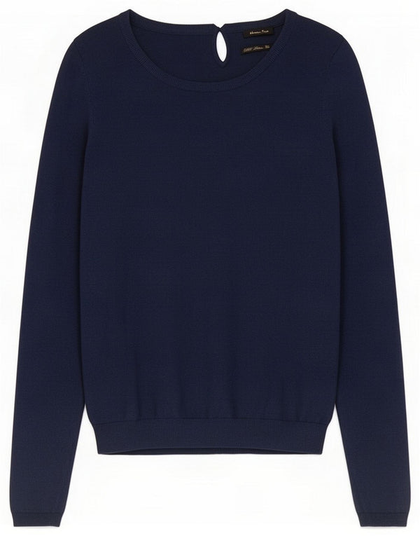 Massimo Dutti Womens Boat Neck Jumper Sweater UK 12 Medium Navy Blue Silk