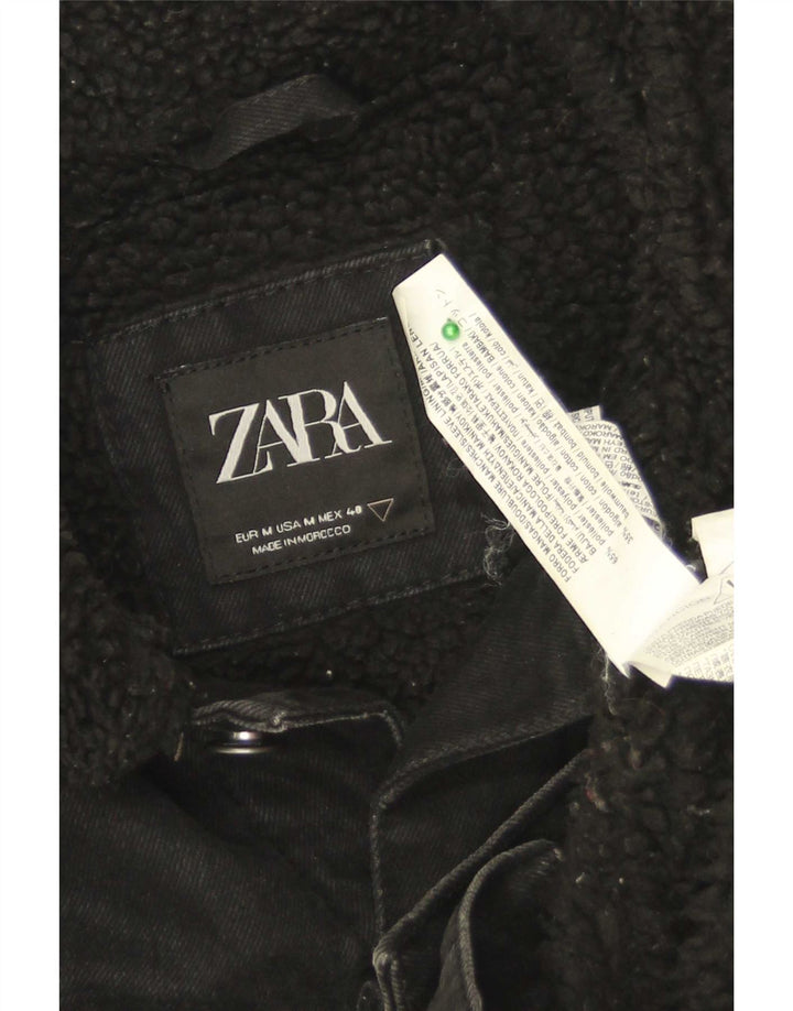 Zara Mens Sherpa Denim Jacket UK 38 Medium Black Polyester