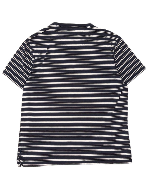 Barbour Mens T-Shirt Top Large Navy Blue Striped Cotton