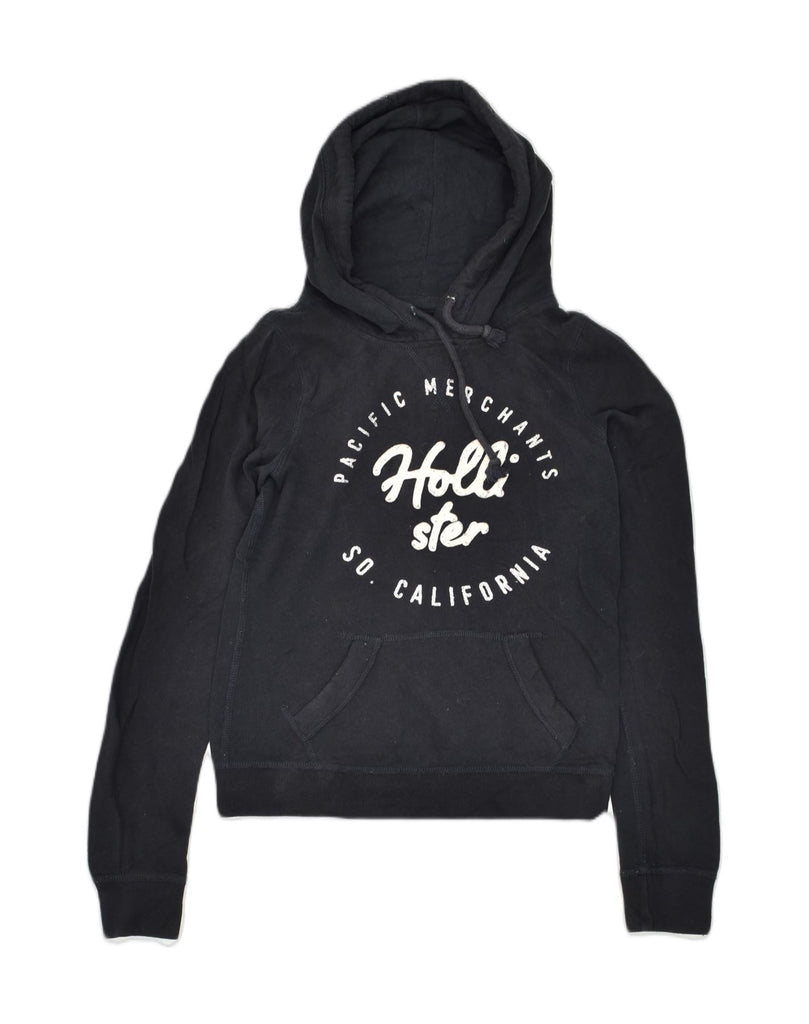 HOLLISTER Womens California Graphic Hoodie Jumper UK 6 XS Black Cotton | Vintage Hollister | Thrift | Second-Hand Hollister | Used Clothing | Messina Hembry 