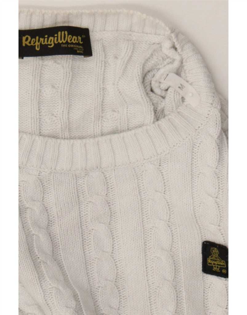 REFRIGIWEAR Womens Crew Neck Jumper Sweater UK 12 Medium White Cotton Vintage Refrigiwear and Second-Hand Refrigiwear from Messina Hembry 