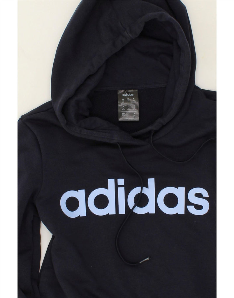 ADIDAS Womens Graphic Hoodie Jumper UK 4/6 XS Navy Blue Cotton Vintage Adidas and Second-Hand Adidas from Messina Hembry 