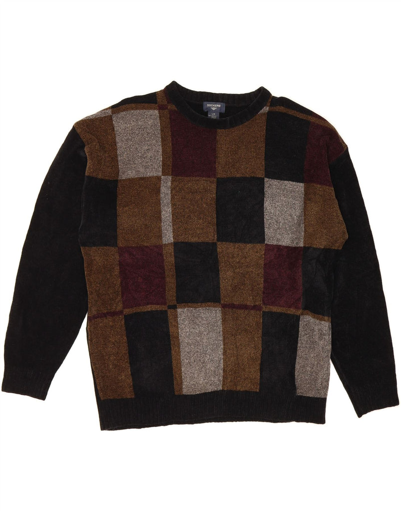 DOCKERS Mens Crew Neck Jumper Sweater Large Black Patchwork Acrylic Vintage Dockers and Second-Hand Dockers from Messina Hembry 