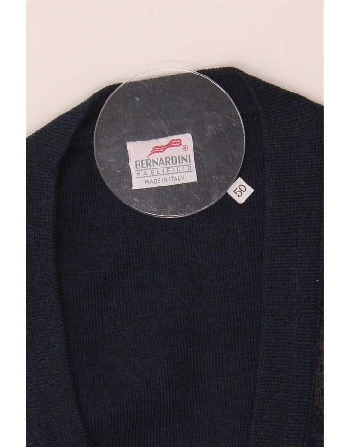 Bernardini Mens Cardigan Sweater IT 50 Medium Navy Blue Geometric Wool