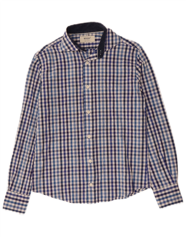 Boggi Mens Milano Shirt Small Blue Gingham Cotton