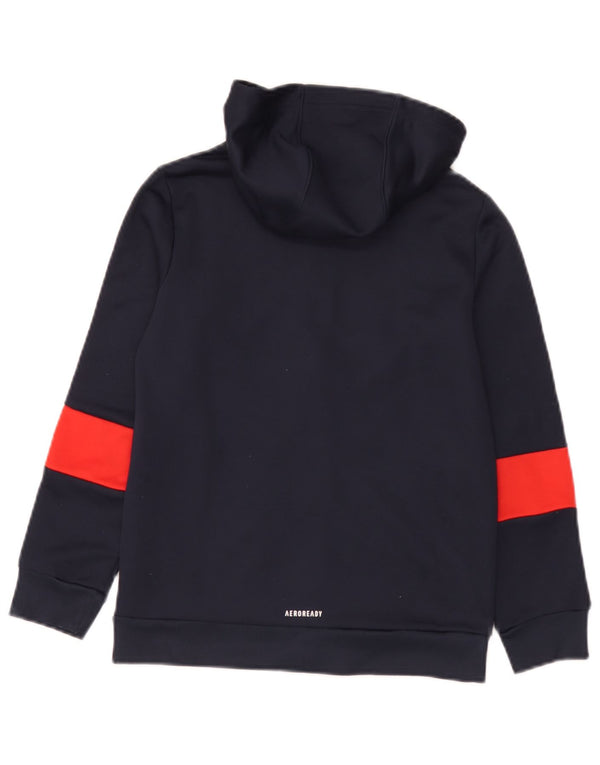 Adidas Boys Aeroready Zip Hoodie Sweater 9-10 Years Navy Blue Colourblock