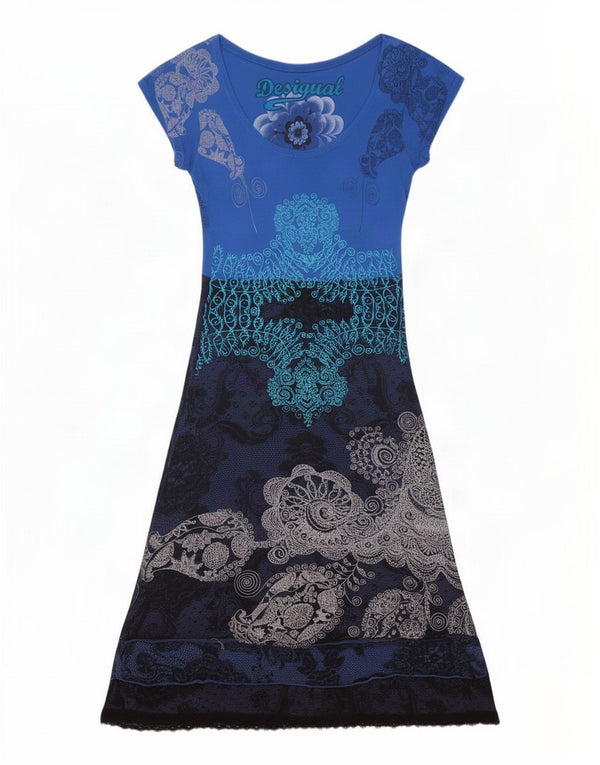 Desigual Womens A-Line Dress UK 4 XS Blue Paisley Viscose