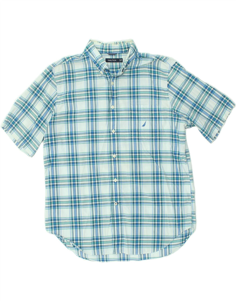 NAUTICA Mens Short Sleeve Shirt XL Blue Check Cotton | Vintage Nautica | Thrift | Second-Hand Nautica | Used Clothing | Messina Hembry 