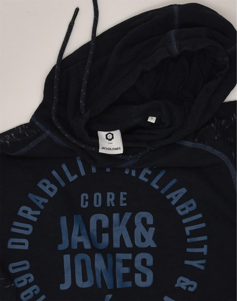 JACK & JONES Mens Graphic Hoodie Jumper Small Navy Blue Flecked Cotton | Vintage Jack & Jones | Thrift | Second-Hand Jack & Jones | Used Clothing | Messina Hembry 