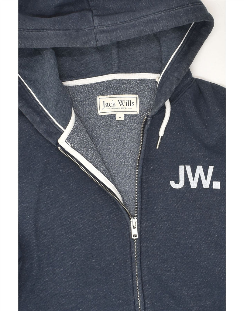 JACK WILLS Womens Graphic Zip Hoodie Sweater UK 12 Medium Navy Blue Cotton | Vintage Jack Wills | Thrift | Second-Hand Jack Wills | Used Clothing | Messina Hembry 