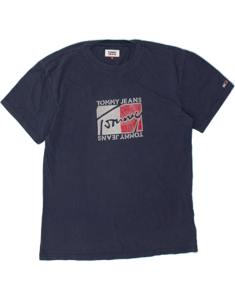 TOMMY HILFIGER Mens Graphic T-Shirt Top Medium Navy Blue Cotton | Vintage Tommy Hilfiger | Thrift | Second-Hand Tommy Hilfiger | Used Clothing | Messina Hembry 