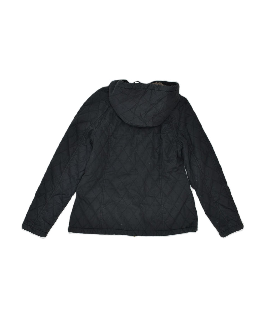 FAT FACE Womens Hooded Quilted Jacket UK 12 Medium Black Cotton Classic | Vintage | Thrift | Second-Hand | Used Clothing | Messina Hembry 