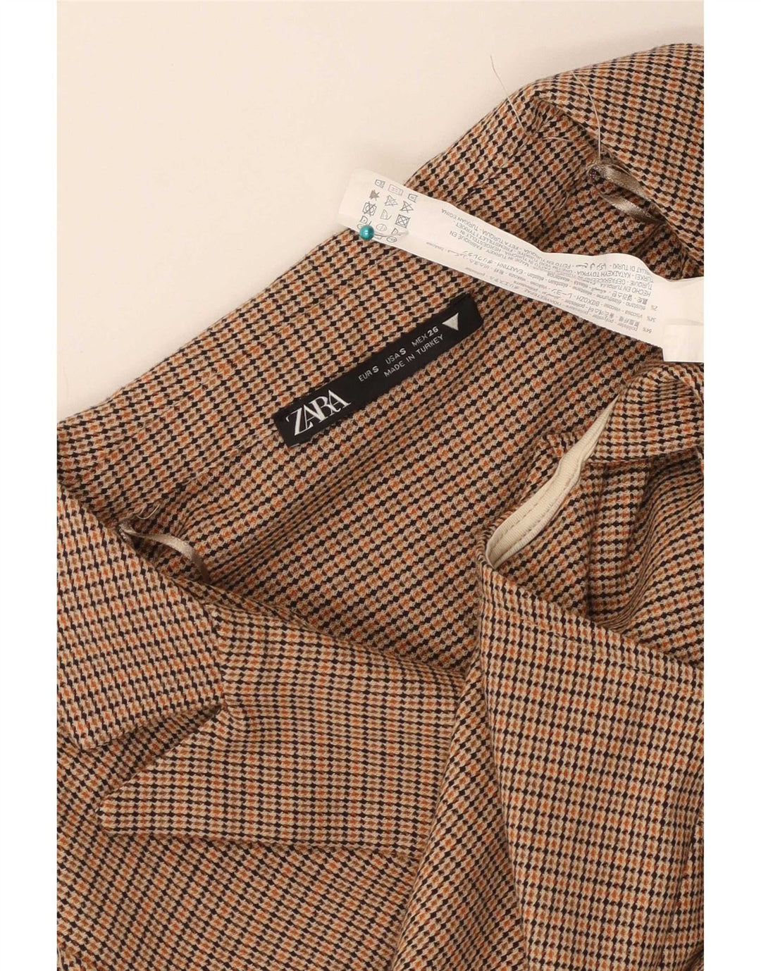 Zara Womens Crop Blazer Jacket UK 10 Small Brown Check Polyester