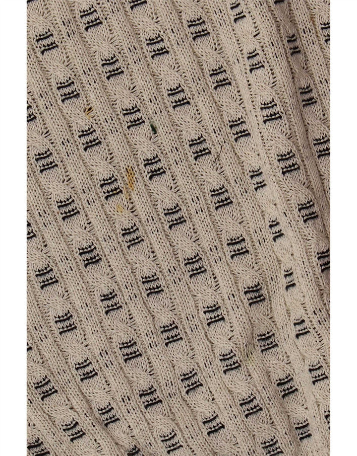 Monello Mens V-Neck Jumper Sweater IT 52 Large Beige Striped Cotton