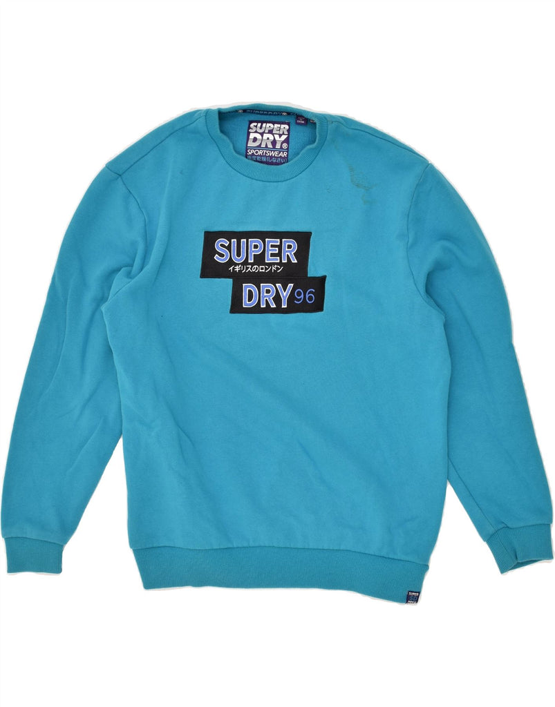 SUPERDRY Womens Oversized Graphic Sweatshirt Jumper UK 6 XS Blue Cotton | Vintage Superdry | Thrift | Second-Hand Superdry | Used Clothing | Messina Hembry 