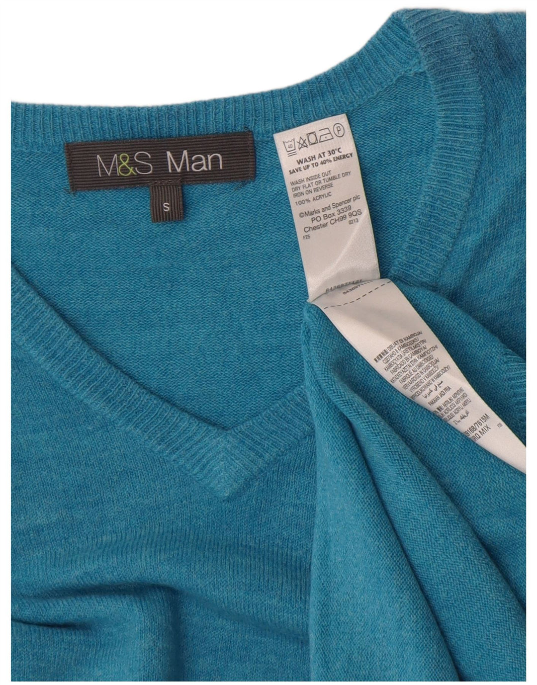 Marks & Spencer Mens V-Neck Jumper Sweater Small Turquoise Flecked