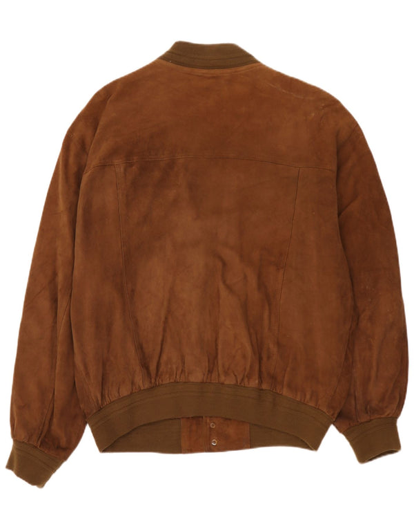 Vintage Mens Suede Bomber Jacket IT 54 2XL Brown Leather