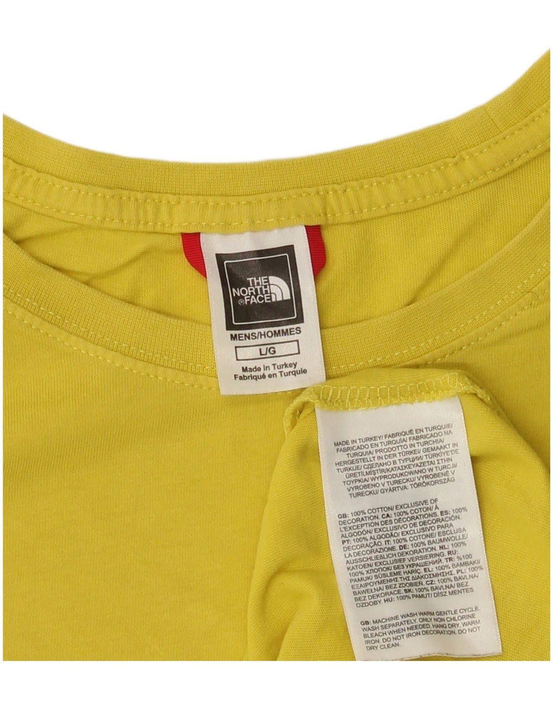 The North Face Mens T-Shirt Top Large Yellow Cotton