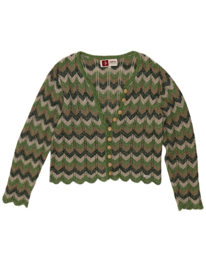 Steffner Womens Crop Cardigan Sweater EU 40 Medium Green Chevron