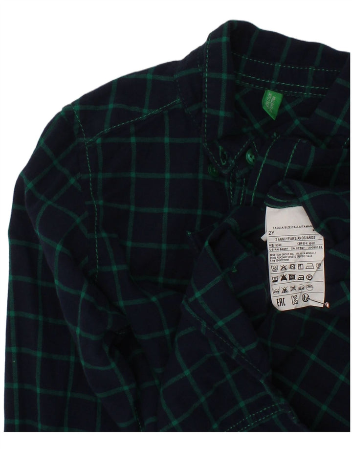 BENETTON Baby Boys Flannel Shirt 18-24 Months Navy Blue Check Cotton