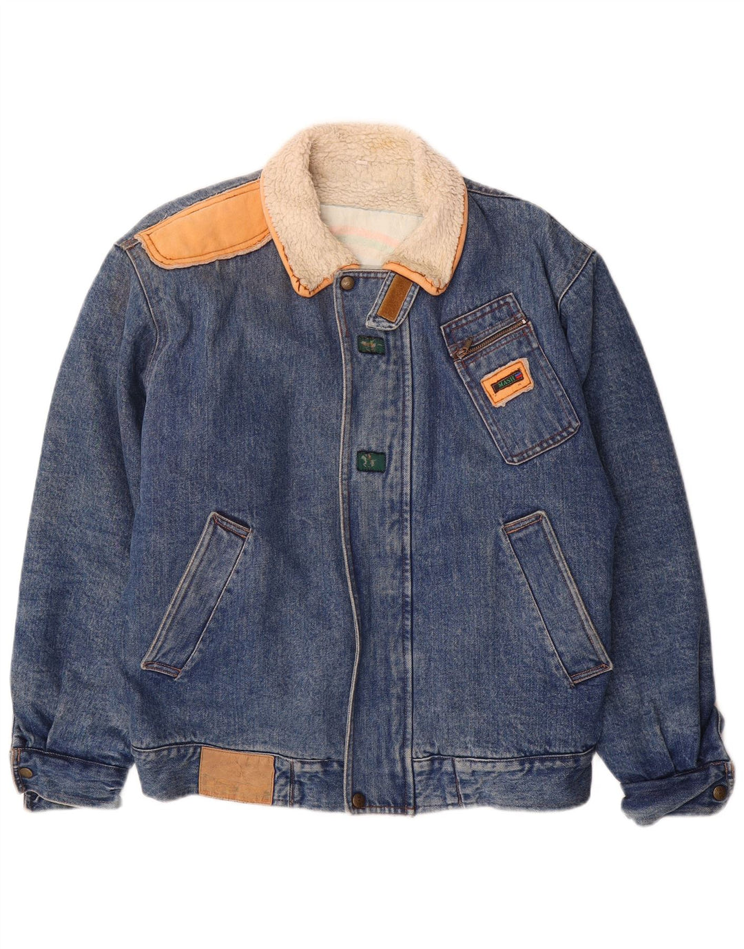 Mash Mens Denim Sherpa Jacket UK 40 Large Blue Cotton