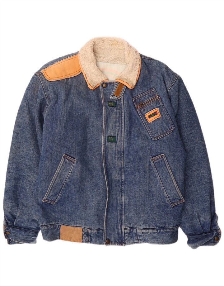 Mash Mens Denim Sherpa Jacket UK 40 Large Blue Cotton
