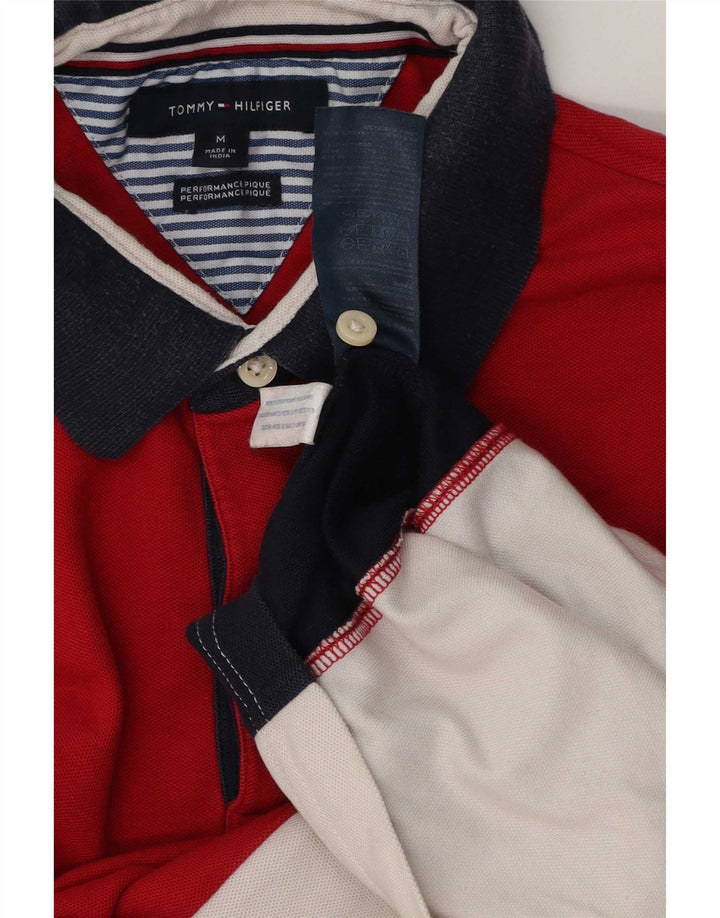 Tommy Hilfiger Mens Polo Shirt Medium Red Colourblock Cotton