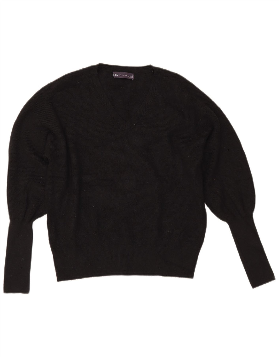MARKS & SPENCER Womens Crop V-Neck Jumper Sweater UK 10 Small Black