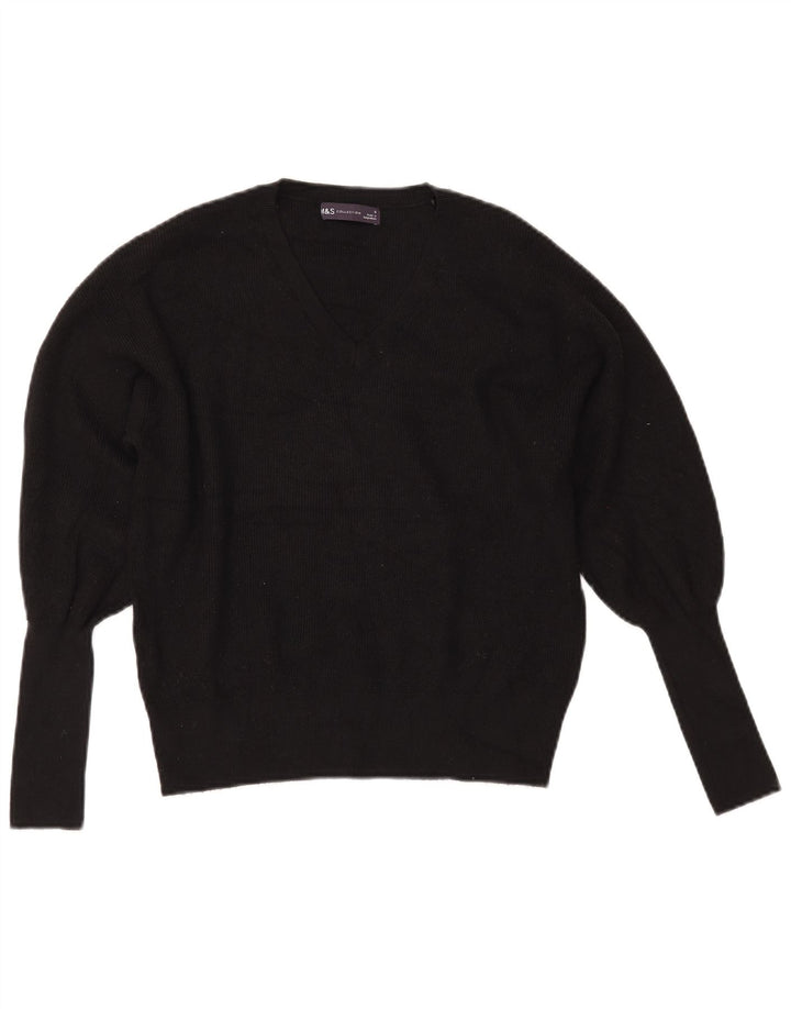 MARKS & SPENCER Womens Crop V-Neck Jumper Sweater UK 10 Small Black